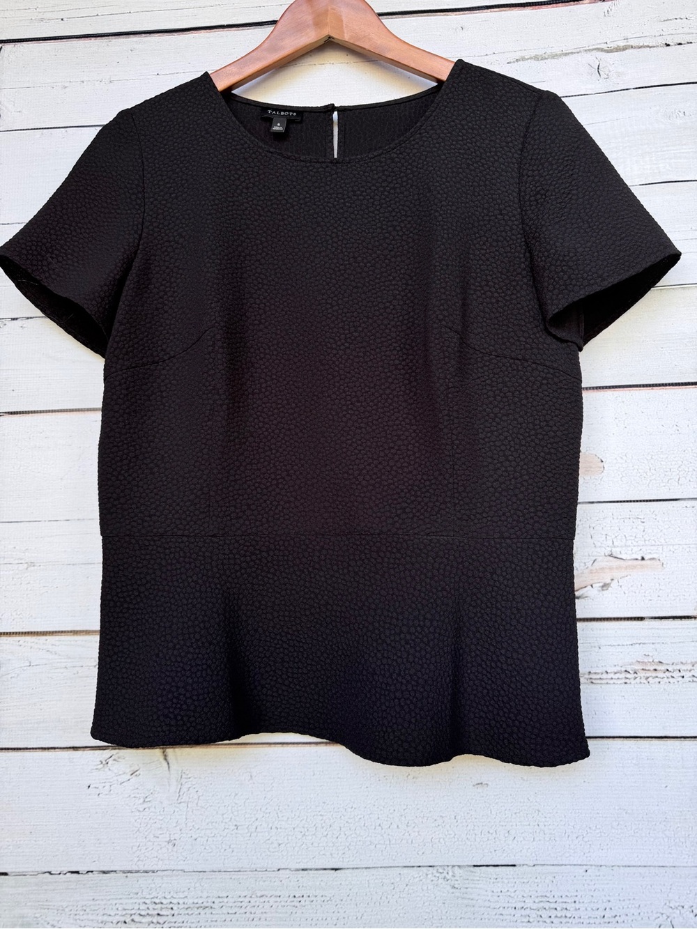 Talbots Textured Cloque Short Sleeve Peplum Blouse Top Size 6